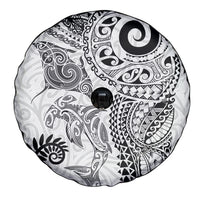 Aotearoa Maori Sea Animals Tribal Spare Tire Cover Manta Ray and Shark Moko Pattern White Color