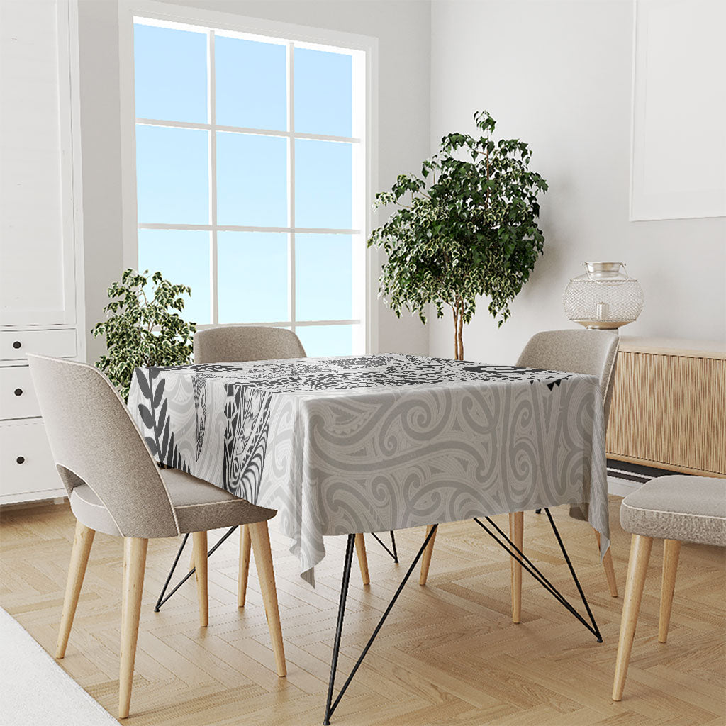 Aotearoa Maori Sea Animals Tribal Tablecloth Manta Ray and Shark Moko Pattern White Color