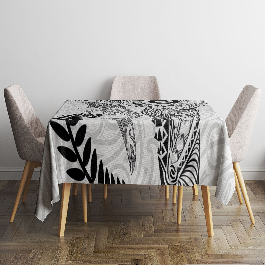 Aotearoa Maori Sea Animals Tribal Tablecloth Manta Ray and Shark Moko Pattern White Color