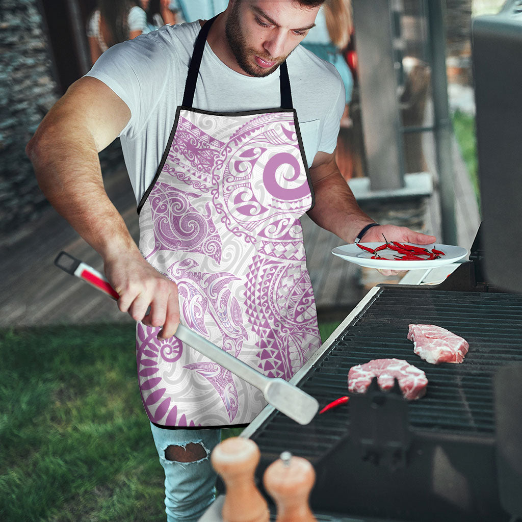 Aotearoa Maori Sea Animals Tribal Apron Manta Ray and Shark Moko Pattern Pink Color