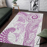Aotearoa Maori Sea Animals Tribal Area Rug Manta Ray and Shark Moko Pattern Pink Color