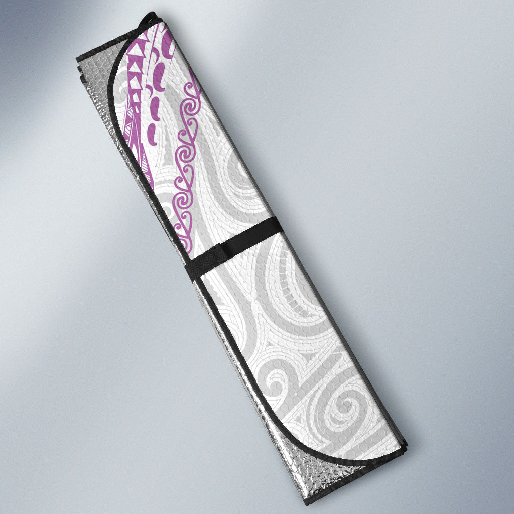 Aotearoa Maori Sea Animals Tribal Auto Sun Shade Manta Ray and Shark Moko Pattern Pink Color LT03 - Polynesian Pride