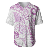 Aotearoa Maori Sea Animals Tribal Baseball Jersey Manta Ray and Shark Moko Pattern Pink Color LT03 Pink - Polynesian Pride