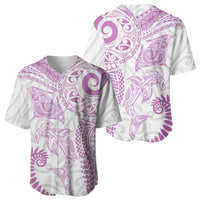Aotearoa Maori Sea Animals Tribal Baseball Jersey Manta Ray and Shark Moko Pattern Pink Color LT03 - Polynesian Pride
