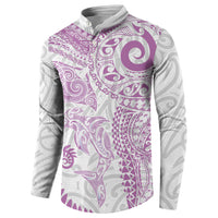 Aotearoa Maori Sea Animals Tribal Button Sweatshirt Manta Ray and Shark Moko Pattern Pink Color