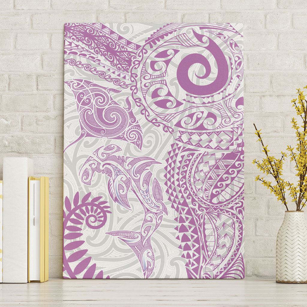 Aotearoa Maori Sea Animals Tribal Canvas Wall Art Manta Ray and Shark Moko Pattern Pink Color LT03 Without Frame Pink - Polynesian Pride