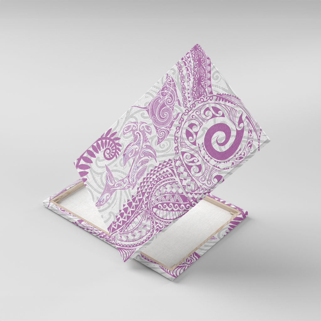 Aotearoa Maori Sea Animals Tribal Canvas Wall Art Manta Ray and Shark Moko Pattern Pink Color LT03 With Frame Pink - Polynesian Pride