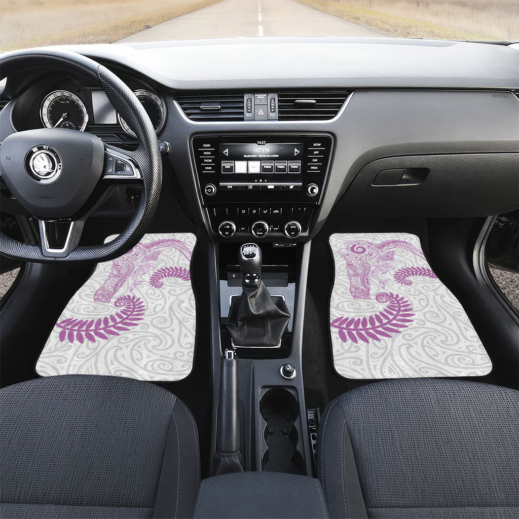 Aotearoa Maori Sea Animals Tribal Car Mats Manta Ray and Shark Moko Pattern Pink Color LT03 Set 2pcs - Front Pink - Polynesian Pride