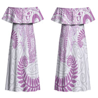 Aotearoa Maori Sea Animals Tribal Couples Matching Off Shoulder Maxi Dress and Long Sleeve Button Shirt Manta Ray and Shark Moko Pattern Pink Color LT03 - Polynesian Pride