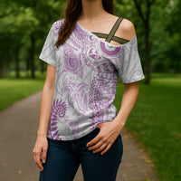 Aotearoa Maori Sea Animals Tribal Cross Shoulder Shirt Manta Ray and Shark Moko Pattern Pink Color