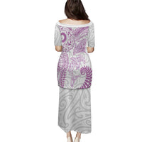 Aotearoa Maori Sea Animals Tribal Family Matching Puletasi and Hawaiian Shirt Manta Ray and Shark Moko Pattern Pink Color