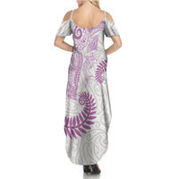 Aotearoa Maori Sea Animals Tribal Family Matching Summer Maxi Dress and Hawaiian Shirt Manta Ray and Shark Moko Pattern Pink Color