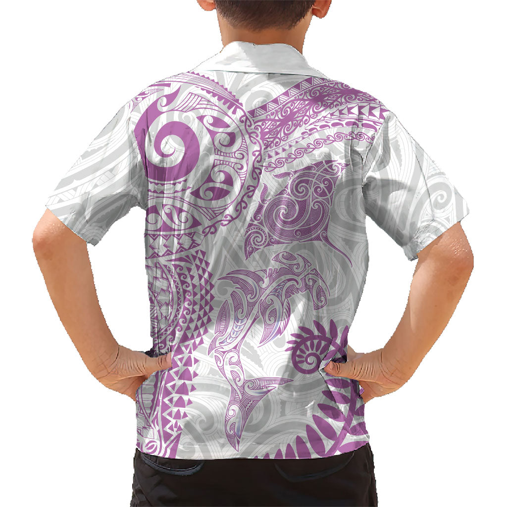 Aotearoa Maori Sea Animals Tribal Hawaiian Shirt Manta Ray and Shark Moko Pattern Pink Color
