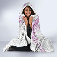 Aotearoa Maori Sea Animals Tribal Hooded Blanket Manta Ray and Shark Moko Pattern Pink Color