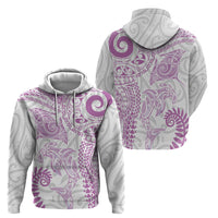 Aotearoa Maori Sea Animals Tribal Hoodie Manta Ray and Shark Moko Pattern Pink Color