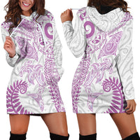 Aotearoa Maori Sea Animals Tribal Hoodie Dress Manta Ray and Shark Moko Pattern Pink Color