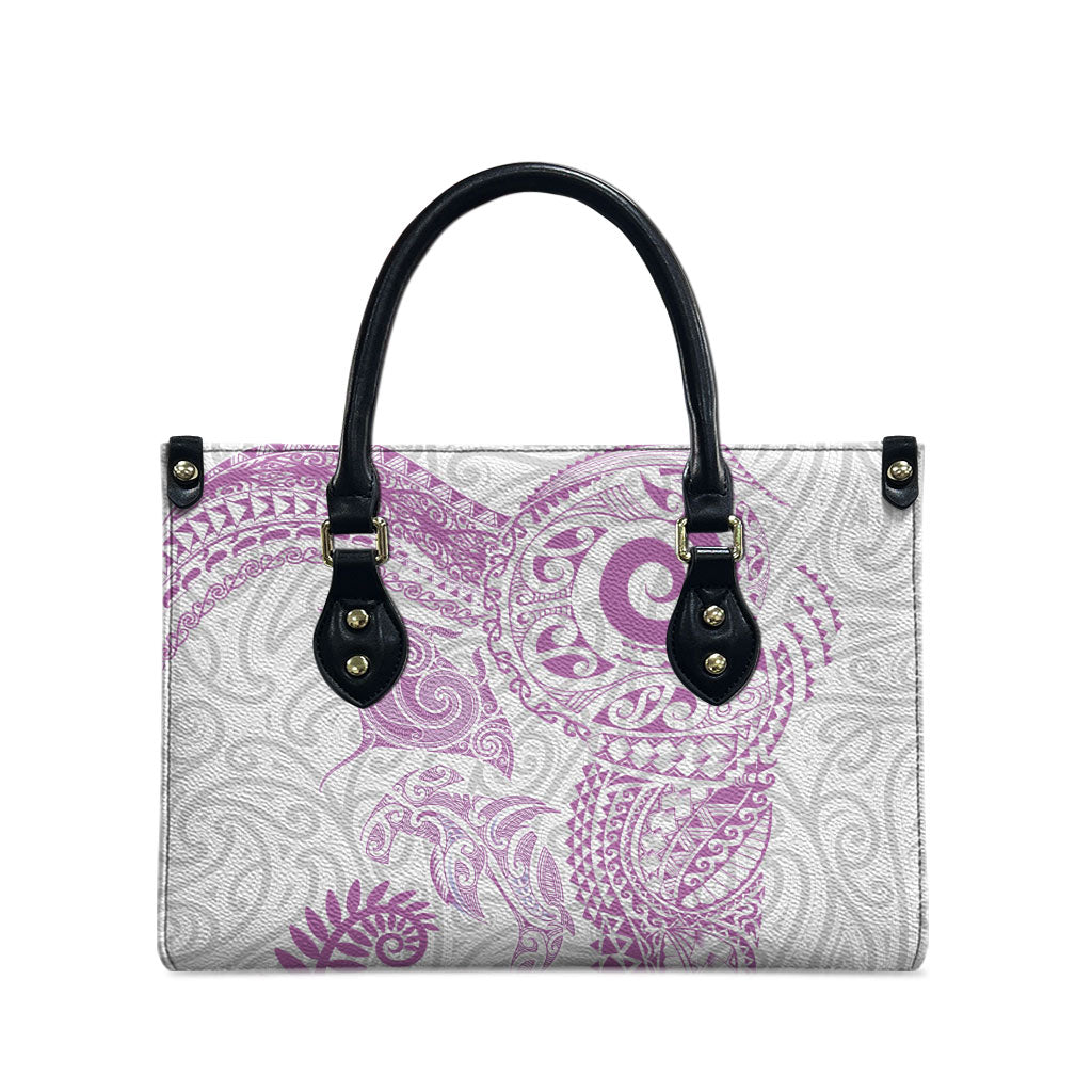 Aotearoa Maori Sea Animals Tribal Leather Bag Manta Ray and Shark Moko Pattern Pink Color
