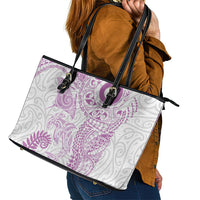 Aotearoa Maori Sea Animals Tribal Leather Tote Bag Manta Ray and Shark Moko Pattern Pink Color