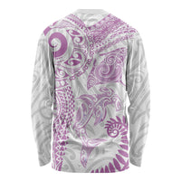 Aotearoa Maori Sea Animals Tribal Long Sleeve Shirt Manta Ray and Shark Moko Pattern Pink Color
