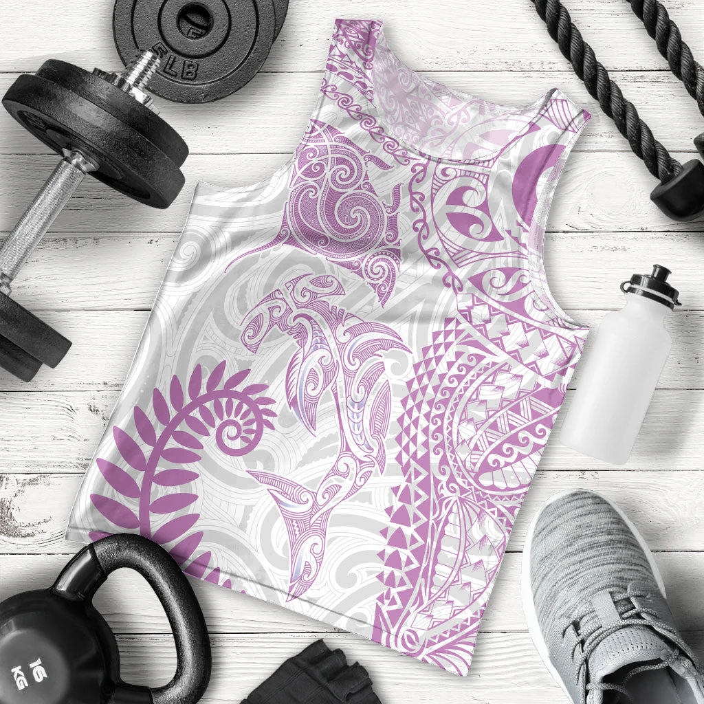 Aotearoa Maori Sea Animals Tribal Men Tank Top Manta Ray and Shark Moko Pattern Pink Color