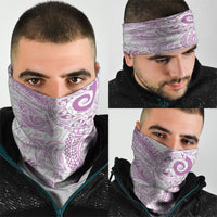 Aotearoa Maori Sea Animals Tribal Neck Gaiter Manta Ray and Shark Moko Pattern Pink Color