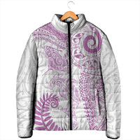 Aotearoa Maori Sea Animals Tribal Padded Jacket Manta Ray and Shark Moko Pattern Pink Color