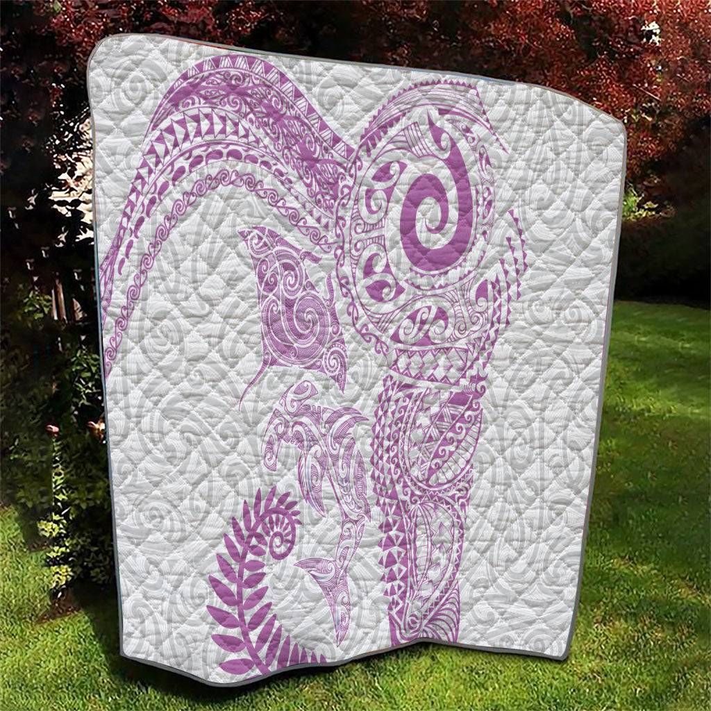Aotearoa Maori Sea Animals Tribal Quilt Manta Ray and Shark Moko Pattern Pink Color LT03 - Polynesian Pride