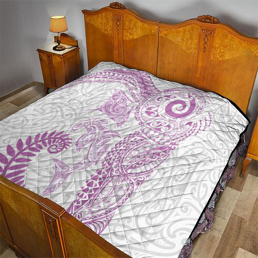 Aotearoa Maori Sea Animals Tribal Quilt Manta Ray and Shark Moko Pattern Pink Color LT03 - Polynesian Pride