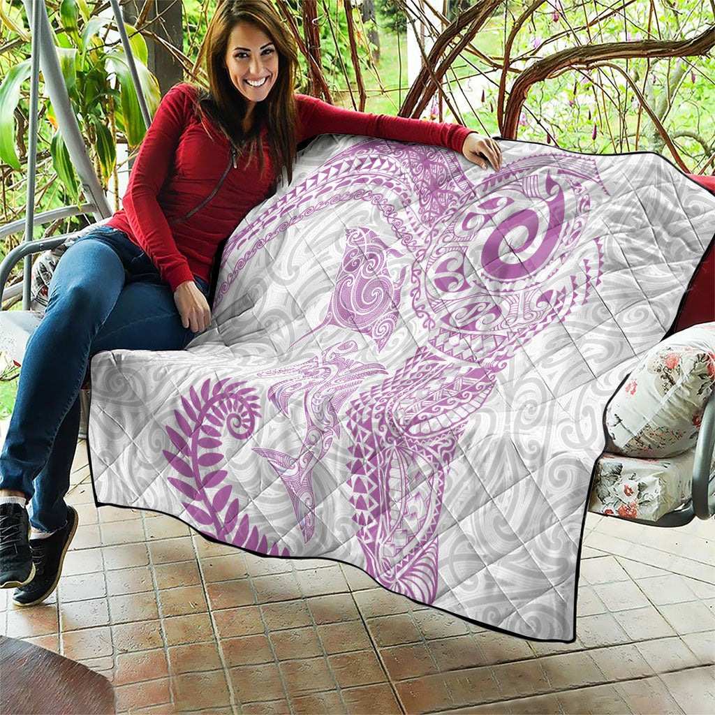 Aotearoa Maori Sea Animals Tribal Quilt Manta Ray and Shark Moko Pattern Pink Color LT03 - Polynesian Pride