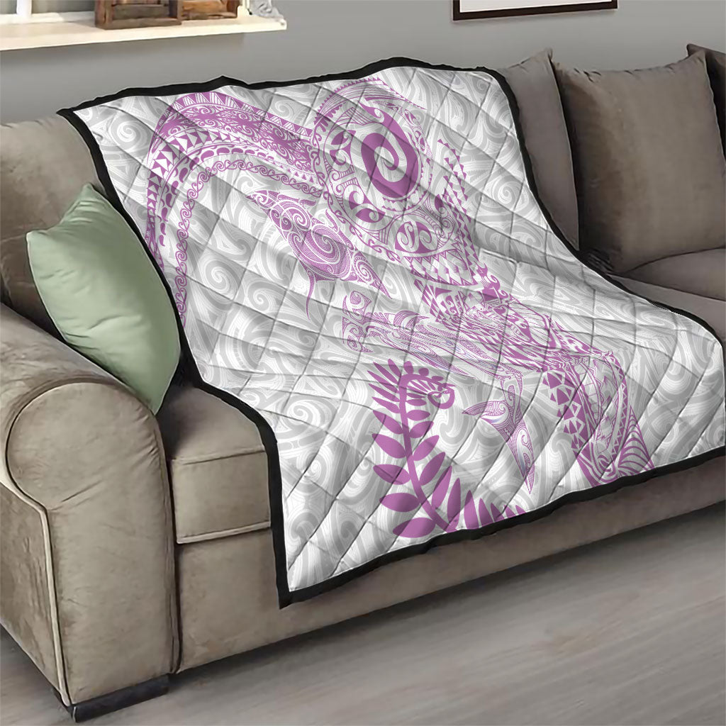 Aotearoa Maori Sea Animals Tribal Quilt Manta Ray and Shark Moko Pattern Pink Color LT03 - Polynesian Pride