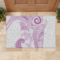 Aotearoa Maori Sea Animals Tribal Rubber Doormat Manta Ray and Shark Moko Pattern Pink Color LT03 Pink - Polynesian Pride