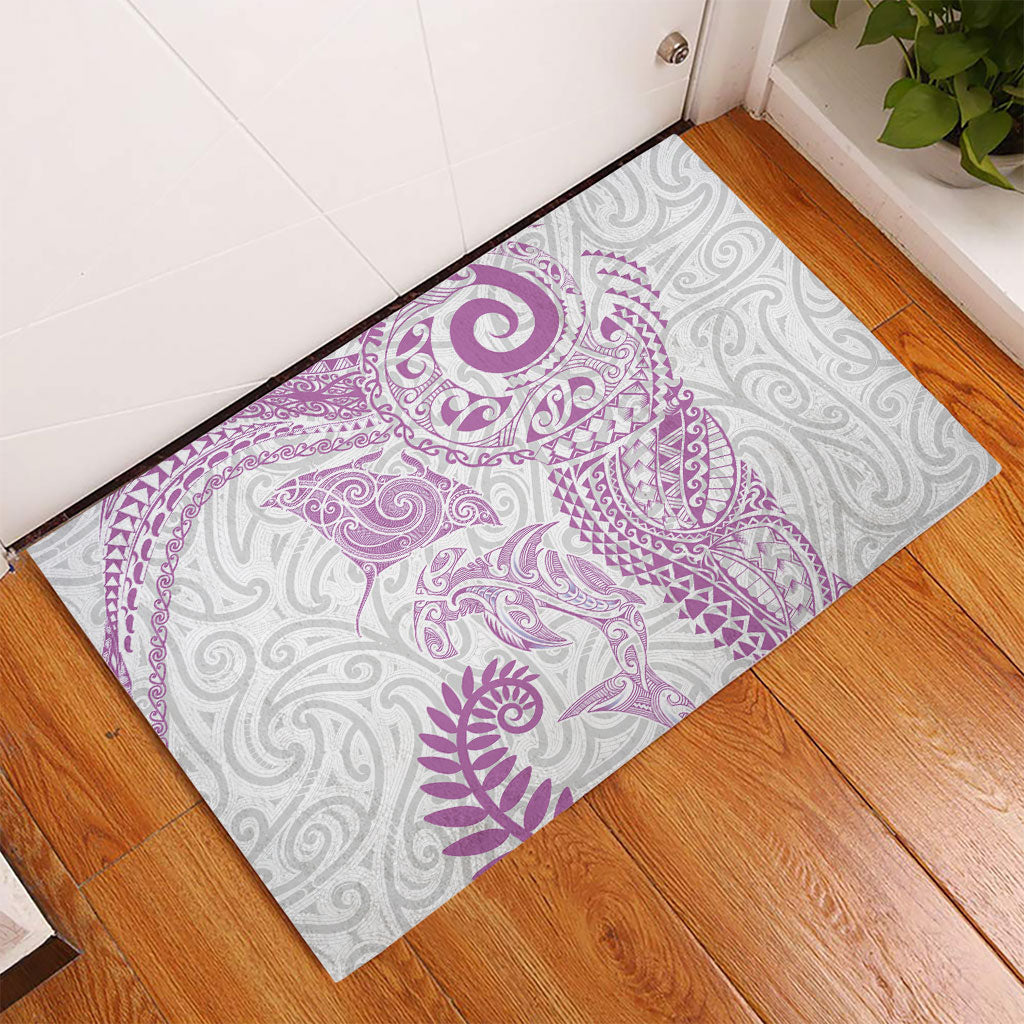 Aotearoa Maori Sea Animals Tribal Rubber Doormat Manta Ray and Shark Moko Pattern Pink Color LT03 - Polynesian Pride
