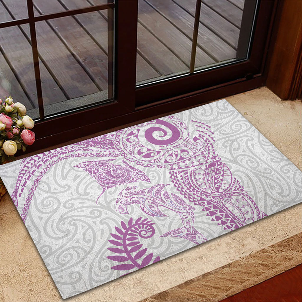 Aotearoa Maori Sea Animals Tribal Rubber Doormat Manta Ray and Shark Moko Pattern Pink Color LT03 - Polynesian Pride