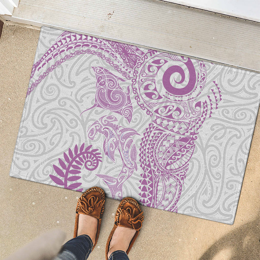 Aotearoa Maori Sea Animals Tribal Rubber Doormat Manta Ray and Shark Moko Pattern Pink Color LT03 - Polynesian Pride
