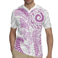 Aotearoa Maori Sea Animals Tribal Rugby Jersey Manta Ray and Shark Moko Pattern Pink Color