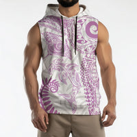 Aotearoa Maori Sea Animals Tribal Sleeveless Hoodie Manta Ray and Shark Moko Pattern Pink Color