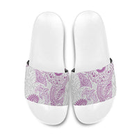Aotearoa Maori Sea Animals Tribal Slide Sandals Manta Ray and Shark Moko Pattern Pink Color