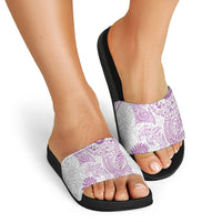 Aotearoa Maori Sea Animals Tribal Slide Sandals Manta Ray and Shark Moko Pattern Pink Color