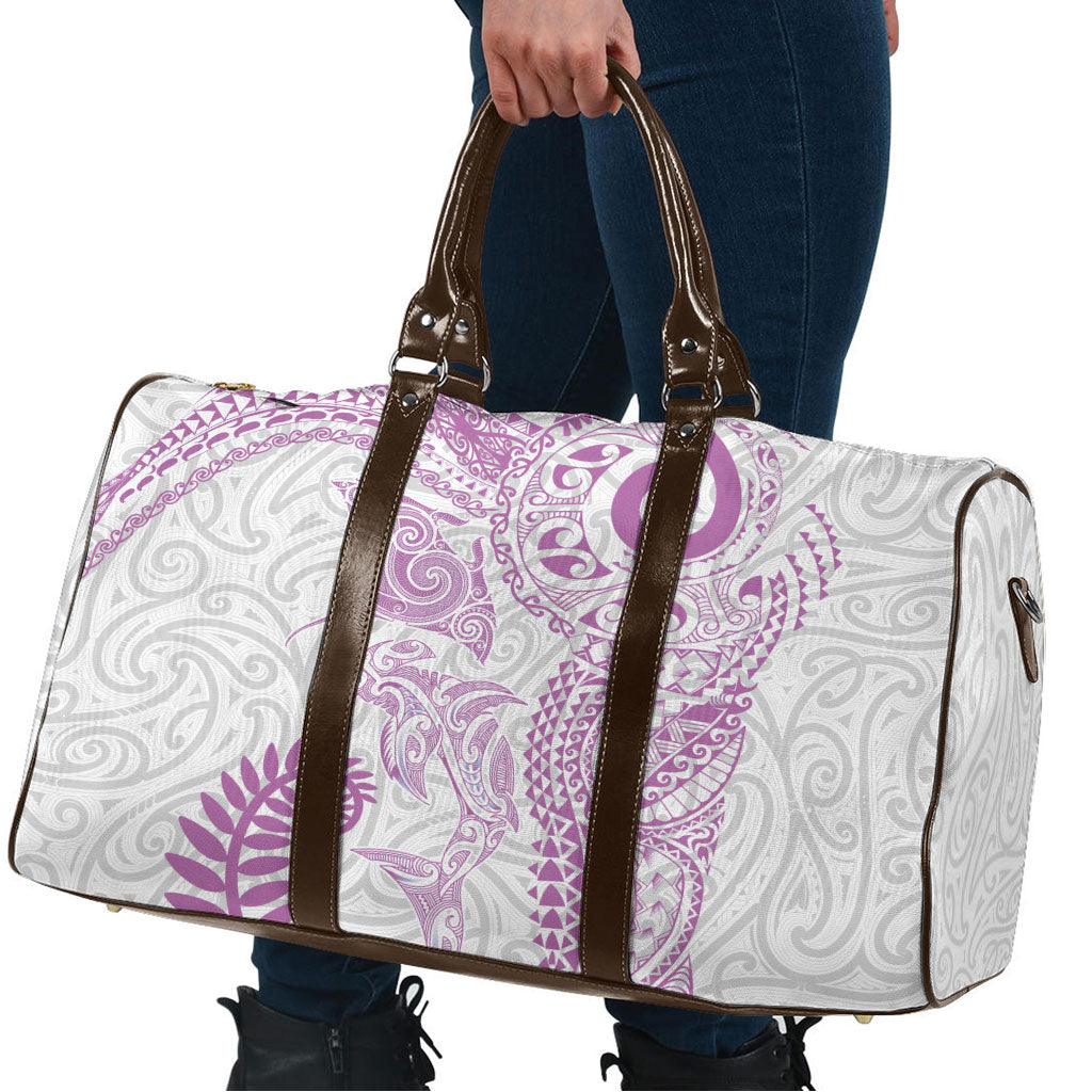 Aotearoa Maori Sea Animals Tribal Travel Bag Manta Ray and Shark Moko Pattern Pink Color