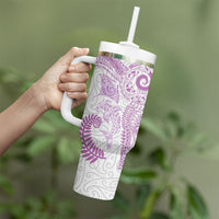 Aotearoa Maori Sea Animals Tribal Tumbler With Handle Manta Ray and Shark Moko Pattern Pink Color LT03 - Polynesian Pride