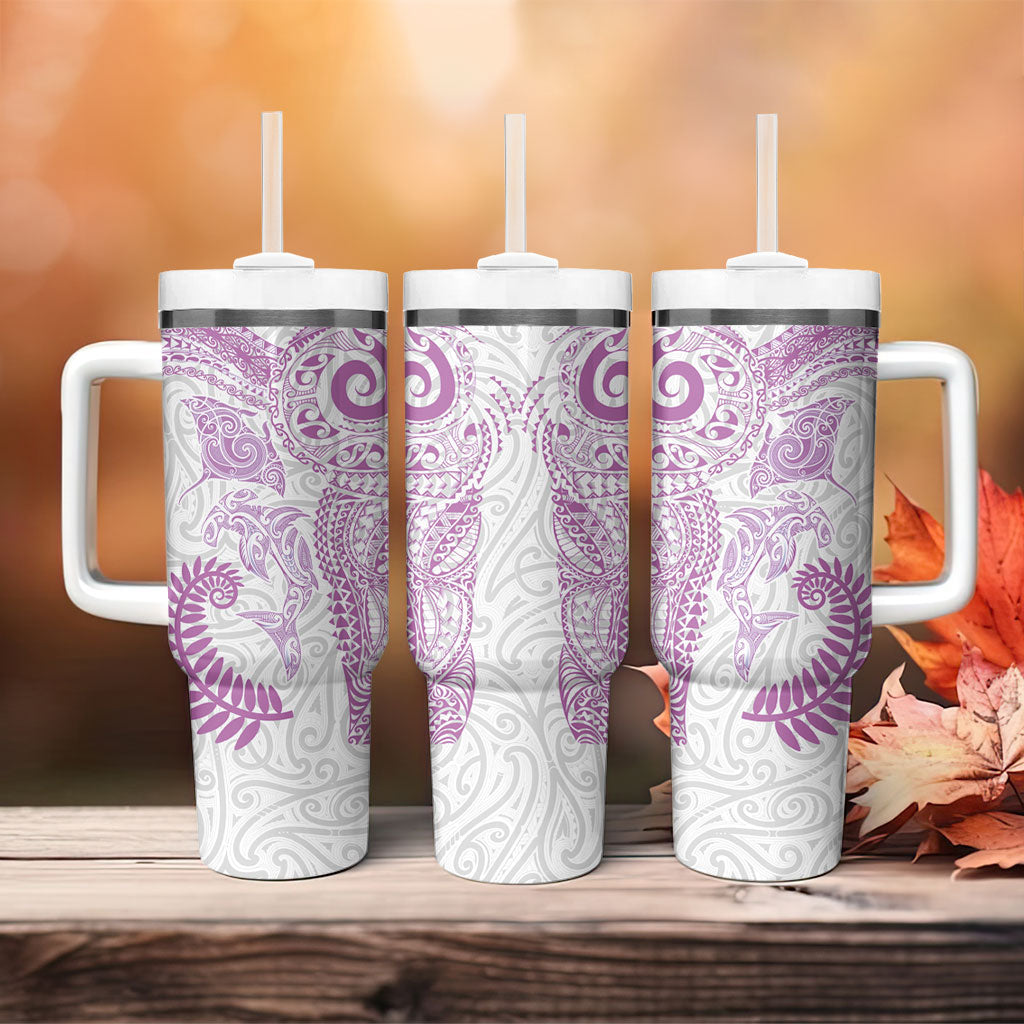 Aotearoa Maori Sea Animals Tribal Tumbler With Handle Manta Ray and Shark Moko Pattern Pink Color LT03 - Polynesian Pride