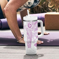 Aotearoa Maori Sea Animals Tribal Tumbler With Handle Manta Ray and Shark Moko Pattern Pink Color LT03 - Polynesian Pride