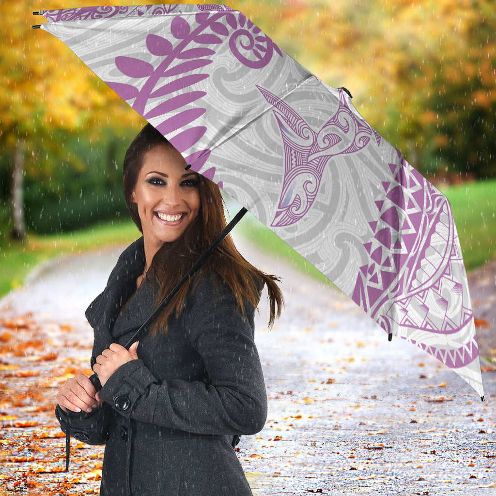 Aotearoa Maori Sea Animals Tribal Umbrella Manta Ray and Shark Moko Pattern Pink Color LT03 - Polynesian Pride