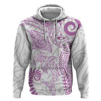 Aotearoa Maori Sea Animals Tribal Zip Hoodie Manta Ray and Shark Moko Pattern Pink Color