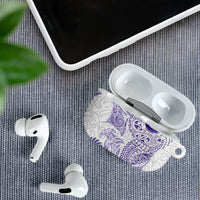 Aotearoa Maori Sea Animals Tribal AirPods Case Manta Ray and Shark Moko Pattern Purple Color