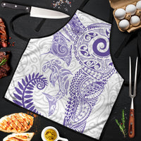 Aotearoa Maori Sea Animals Tribal Apron Manta Ray and Shark Moko Pattern Purple Color