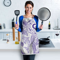 Aotearoa Maori Sea Animals Tribal Apron Manta Ray and Shark Moko Pattern Purple Color