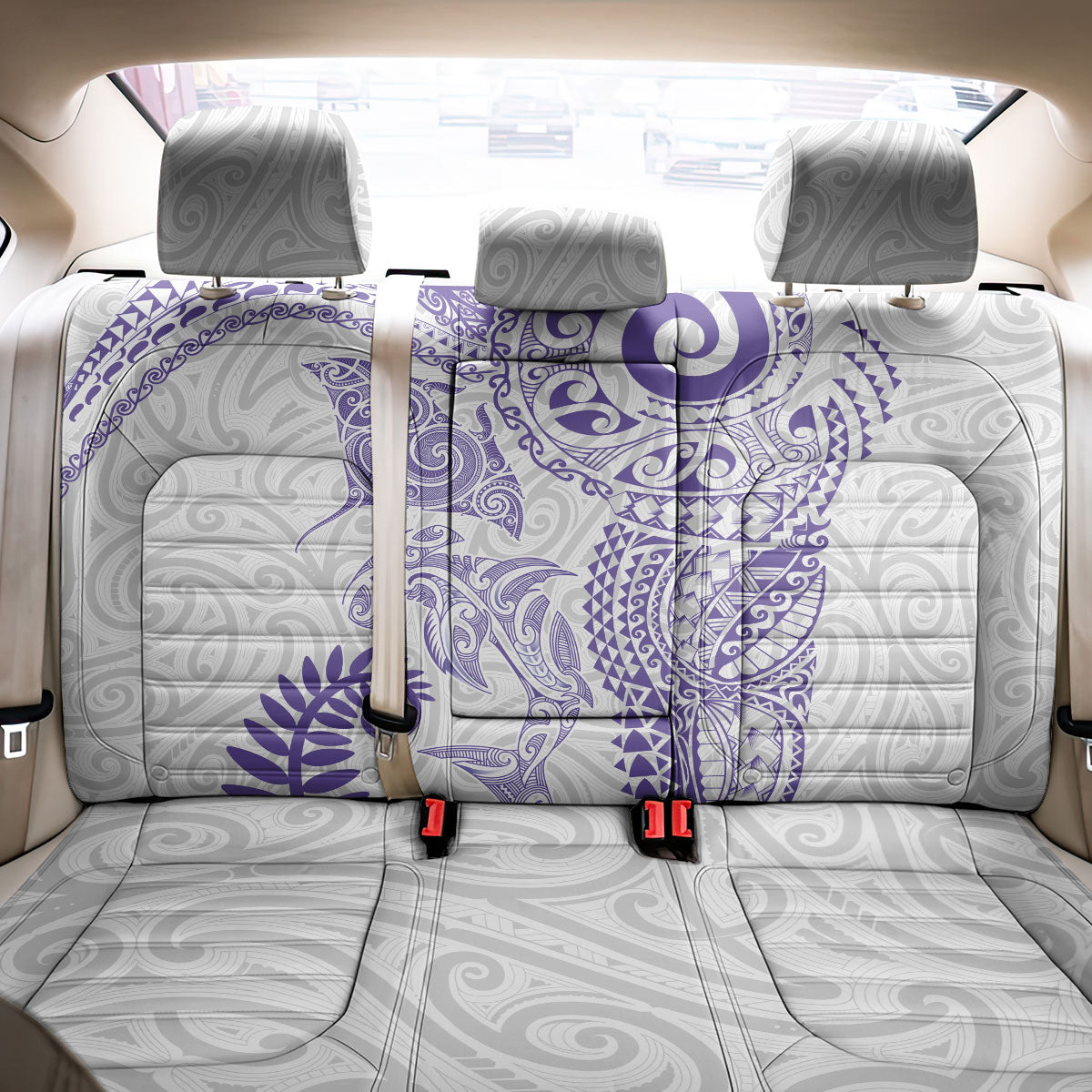 Aotearoa Maori Sea Animals Tribal Back Car Seat Cover Manta Ray and Shark Moko Pattern Purple Color
