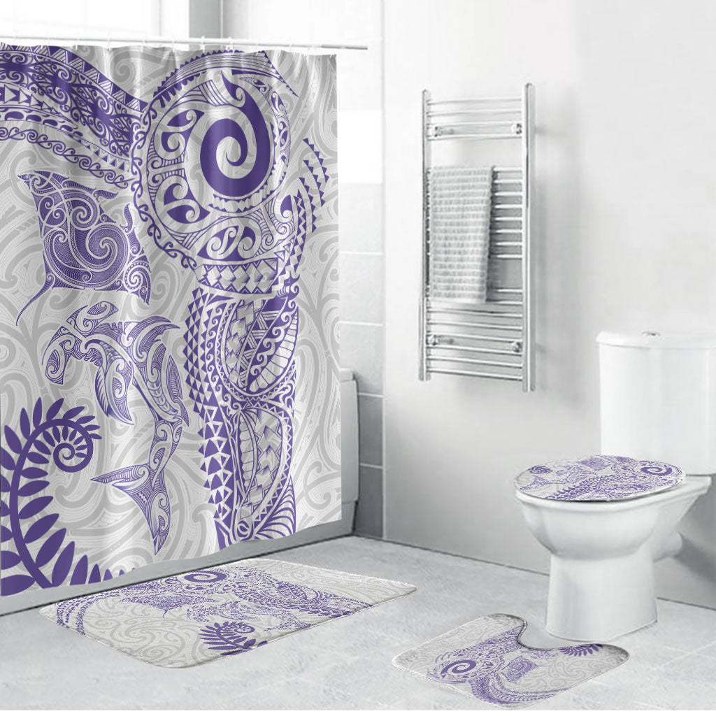 Aotearoa Maori Sea Animals Tribal Bathroom Set Manta Ray and Shark Moko Pattern Purple Color