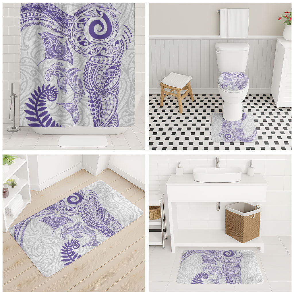 Aotearoa Maori Sea Animals Tribal Bathroom Set Manta Ray and Shark Moko Pattern Purple Color